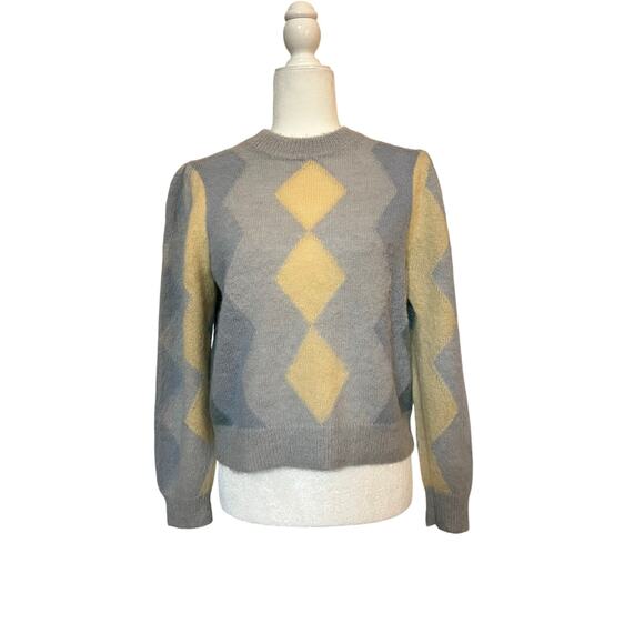 J. Crew Diamon Checked Crewneck Sweater Blue Yellow - Picture 5 of 9
